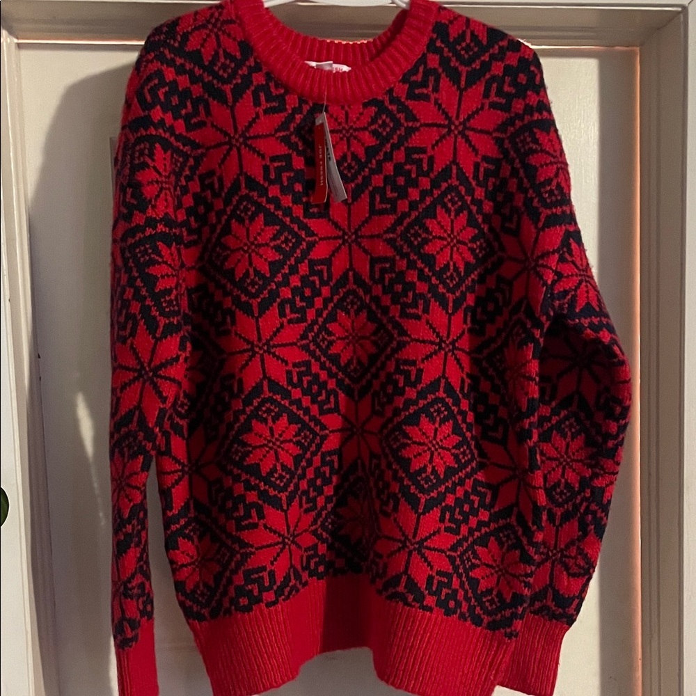 Joe Fresh Red and Black Geometric Women's Sweater